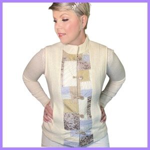 Icelandic Design, Cream, Embroidered Multicolor Quilted, Wool Vest (Small)